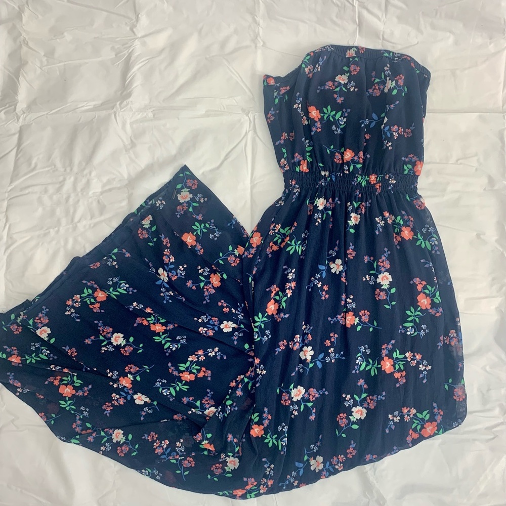 Hollister Long Floral Maxi Floor Lenght Strapless Dress